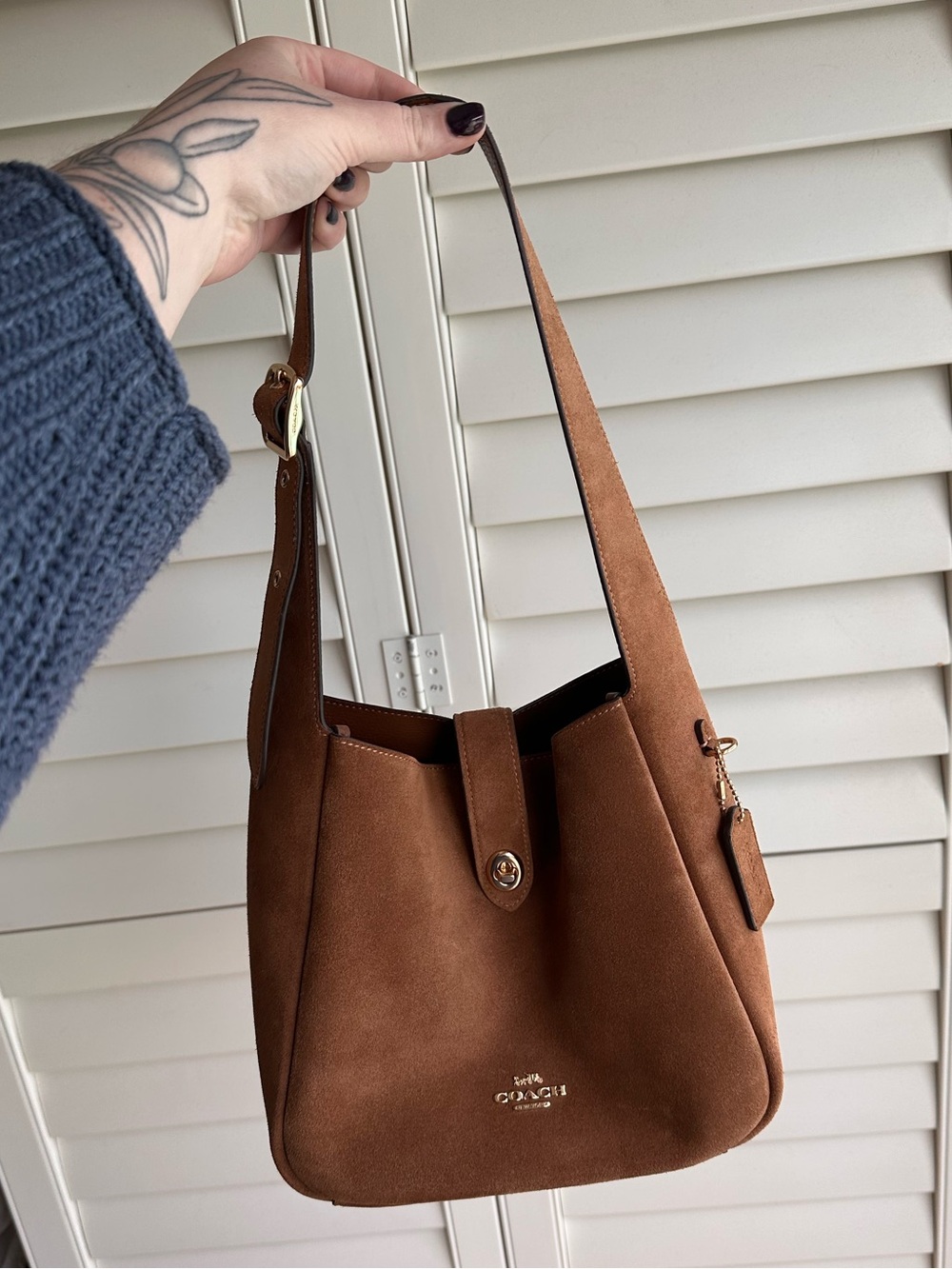 Coach Suede Hadley Convertible Crossbody Bag in Sienna